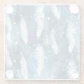 Fallende weiße Federn, blaue Wasserfarbe. Glasuntersetzer (Rückseite)