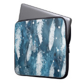 Fallende weiße Federn, blaue Wasserfarbe. Laptopschutzhülle (Vorderseite Links)