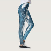 Fallende weiße Federn, blaue Wasserfarbe. Leggings (Rechts)