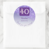 Fallender Lila Glitzer, 40. Geburtstag Dank Runder Aufkleber (Tasche)