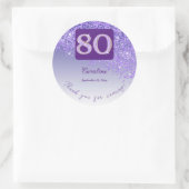 Fallender Lila Glitzer, 80. Geburtstag Dank Runder Aufkleber (Tasche)