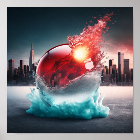 Fallender roter Feuerball Poster (Vorne)