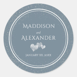 Fallender Schnee, blaue und weiße Hochzeit Runder Aufkleber