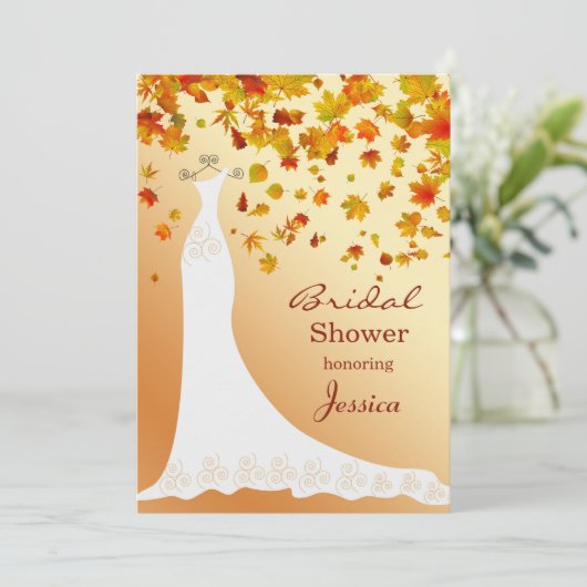 Fallendes Blätter, HochzeitskleidBrautparty lädt Einladung (Stehend Vorderseite)