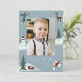 Fallendes schneeweißes Foto Feiertagskarte (Stehend Vorderseite)