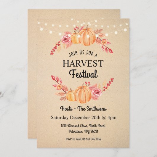Fallernte Festival Pumpkin Blumenstrauß Einladung (Vorne/Hinten)