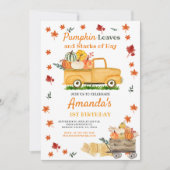 Fallernte Pumpkin-LKW Gelber Orangenpumpen Einladung (Vorderseite)