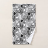 Fallfarbene Blätter Monochrome Muster auf Grau Badhandtuch Set (Handtuch)