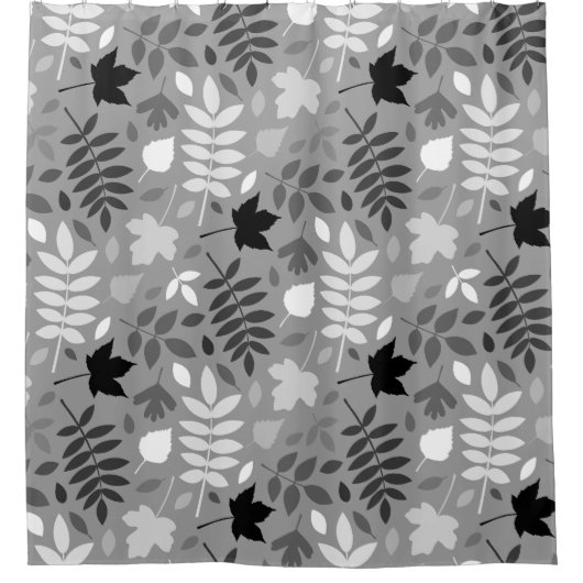 Fallfarbene Blätter Monochrome Muster auf Grau Duschvorhang (Vorderseite)