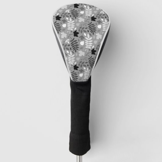 Fallfarbene Blätter Monochrome Muster auf Grau Golf Headcover (Vorderseite)