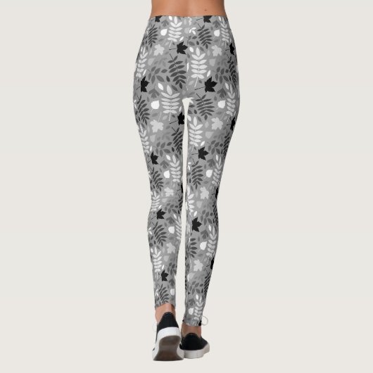 Fallfarbene Blätter Monochrome Muster auf Grau Leggings (Rückseite)