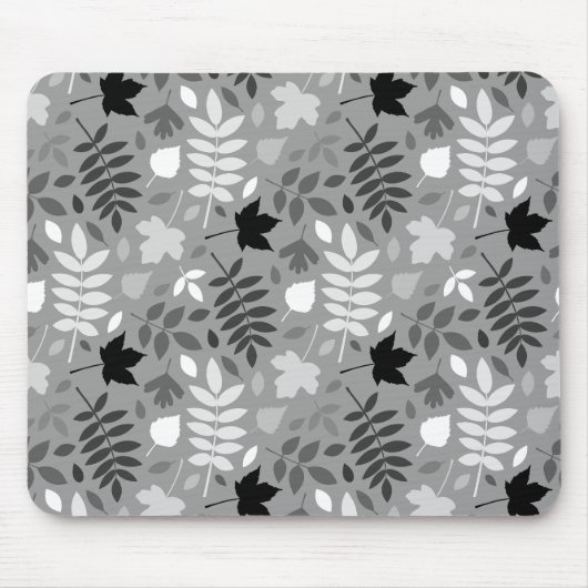 Fallfarbene Blätter Monochrome Muster auf Grau Mousepad (Vorne)