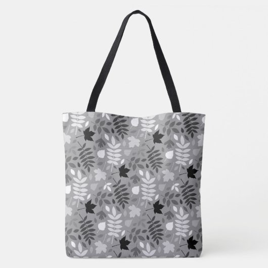 Fallfarbene Blätter Monochrome Muster auf Grau Tasche (Rückseite)