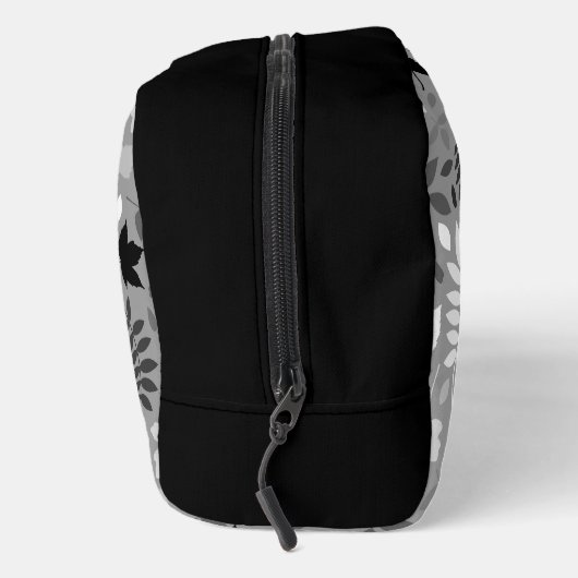 Fallfarbene Blätter Monochrome Muster auf Grau Waschbeutel (Rechts)