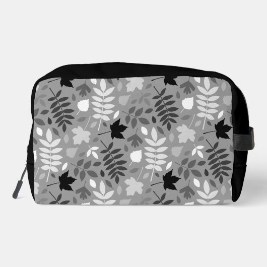 Fallfarbene Blätter Monochrome Muster auf Grau Waschbeutel (Rückseite)