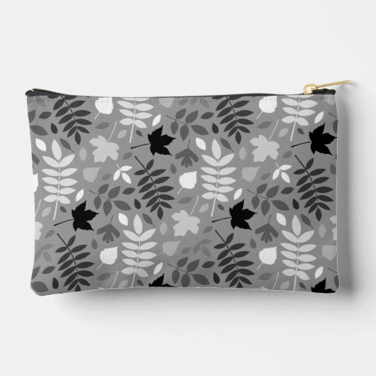 Fallfarbene Blätter Monochrome Muster auf Grau Zubehörtasche (Rückseite)