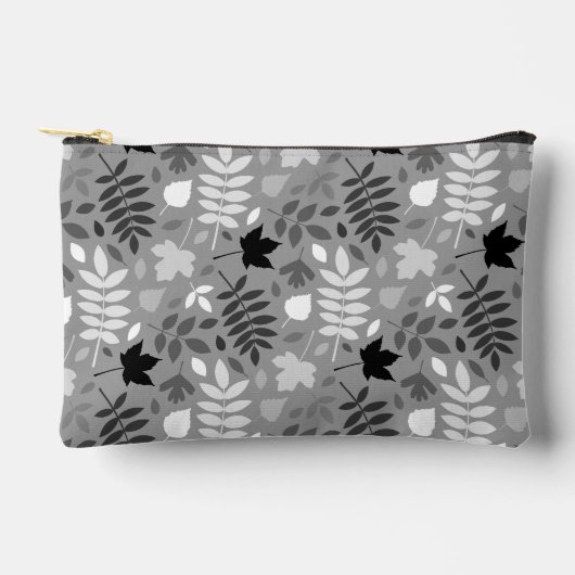 Fallfarbene Blätter Monochrome Muster auf Grau Zubehörtasche (Vorderseite)