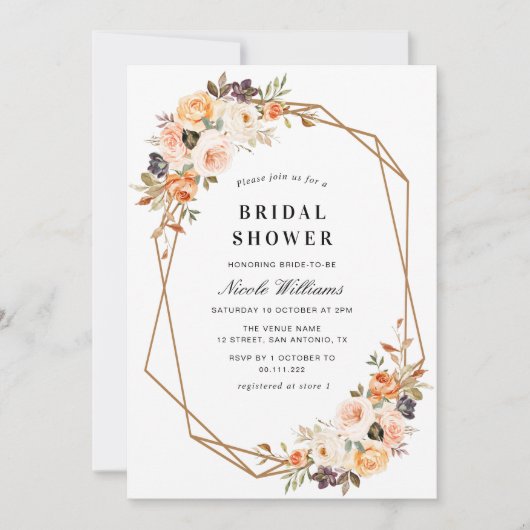 fallflorales geometrisches Brautparty Einladung (Vorderseite)