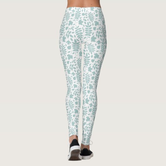 Fallförmige Blätter Muster Aquamarin auf Weiß Leggings (Rückseite)