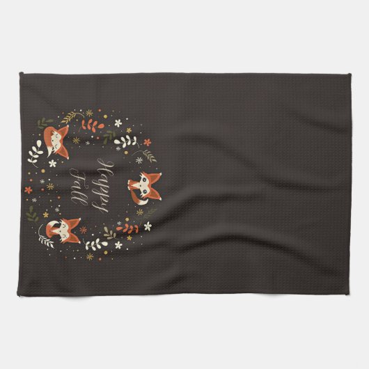 Fallfüchse mit benutzerdefinierbarem Text Geschirrtuch (Horizontal)