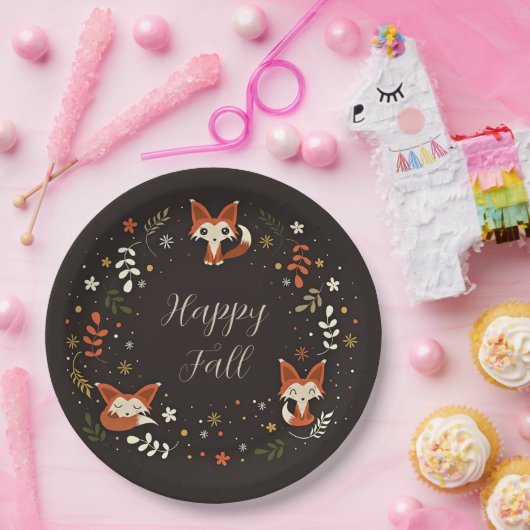 Fallfüchse mit benutzerdefinierbarem Text Pappteller (Party)