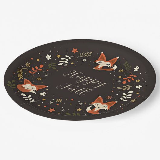 Fallfüchse mit benutzerdefinierbarem Text Pappteller (Schrägansicht)