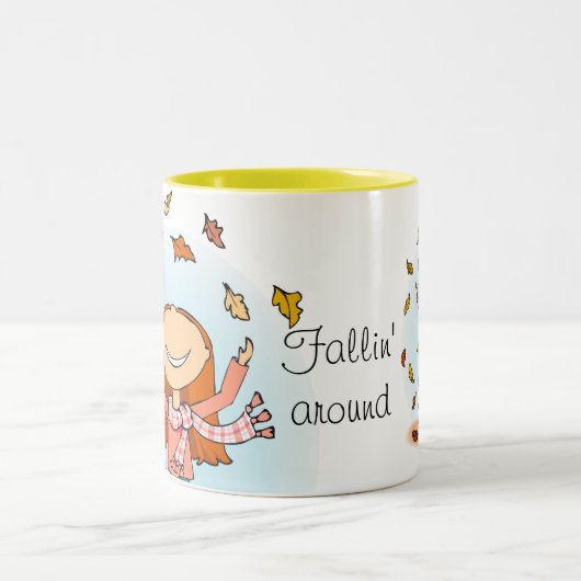 "Fallin herum!" Herbst-/Fall-Tasse Zweifarbige Tasse (Mittel)