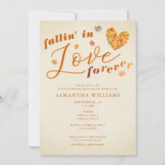 Fallin' in Liebe Forever Rustic Fall Brautparty Einladung (Vorderseite)