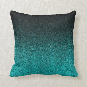 Falling Aqua & Black Glitzer Gradient Kissen