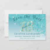 Falling Aquamarin Blue Glitzer für den 18. Geburts Save The Date (Vorderseite)