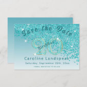 Falling Aquamarin Blue Glitzer für den 20. Geburts Save The Date (Vorne/Hinten)