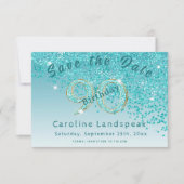 Falling Aquamarin Blue Glitzer für den 90. Geburts Save The Date (Vorderseite)