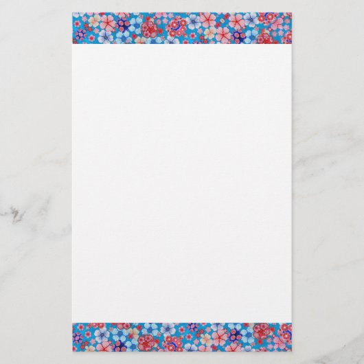 Falling Blue Cascading Floral Chirimen Briefpapier (Vorderseite)