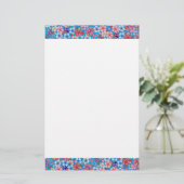 Falling Blue Cascading Floral Chirimen Briefpapier (Stehend Vorderseite)
