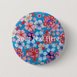 Falling Blue Cascading Floral Chirimen Button