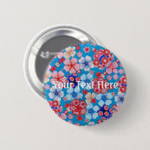 Falling Blue Cascading Floral Chirimen Button (Vorne & Hinten)
