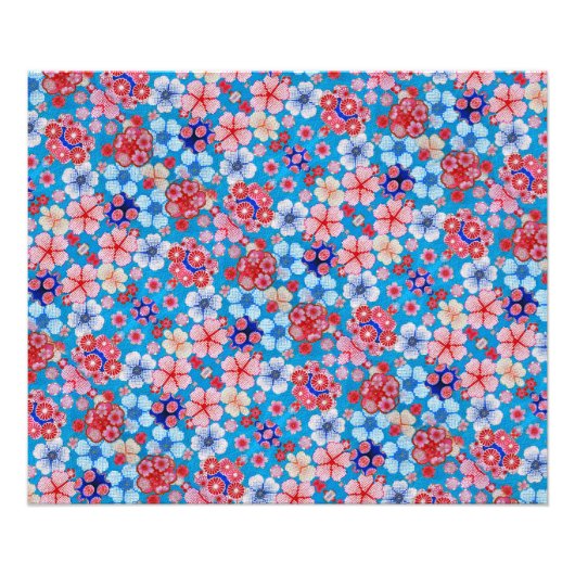 Falling Blue Cascading Floral Chirimen Fotodruck (Vorne)