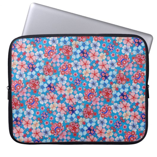 Falling Blue Cascading Floral Chirimen Laptopschutzhülle (Vorderseite)