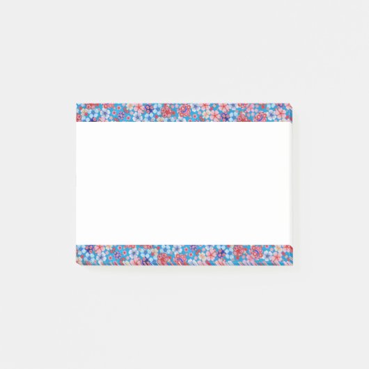 Falling Blue Cascading Floral Chirimen Post-it Klebezettel (Vorderseite)