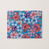 Falling Blue Cascading Floral Chirimen Puzzle (Horizontal)