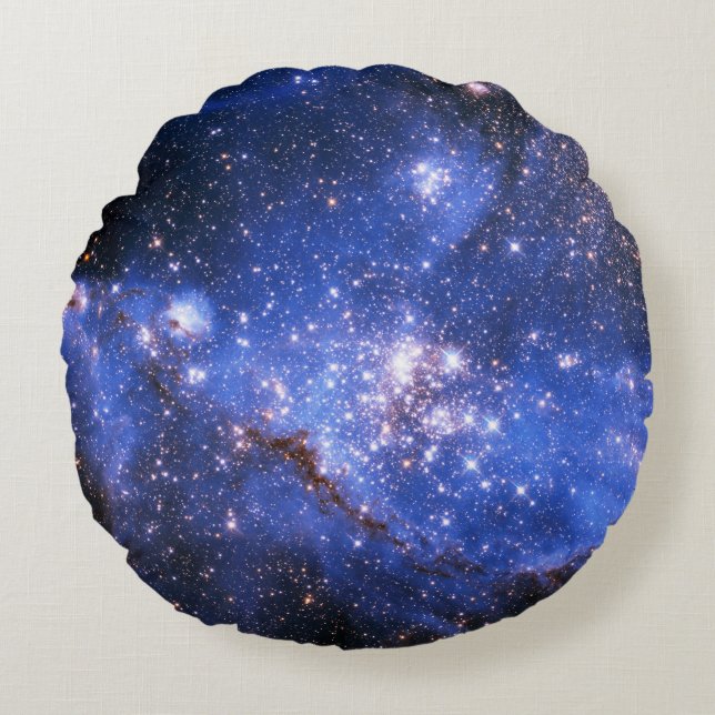 Falling Blue Embrionic Stars Rundes Kissen (Vorderseite)