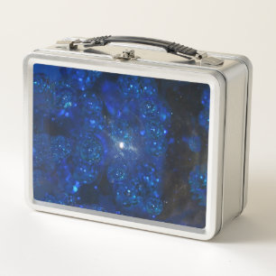 Falling Blue Glass Bubbles Metall Brotdose