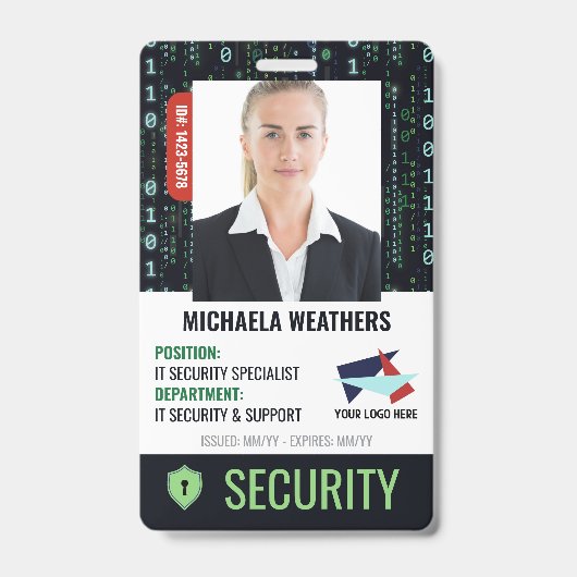 Falling Code Cyber Security Shield Mitarbeiter-ID Ausweis (Vorderseite)