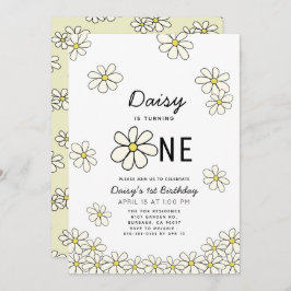 Falling Daisies White Floral 1. Geburtstag Einladung