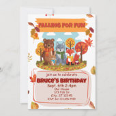 Falling for Fun, Woodland Animal Birthday Einladung (Vorderseite)