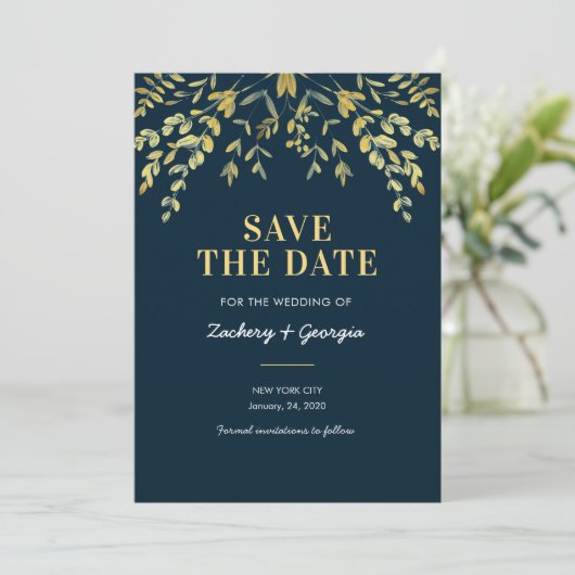 Falling Gold Blätter Save the Date Hochzeitskarten (Stehend Vorderseite)