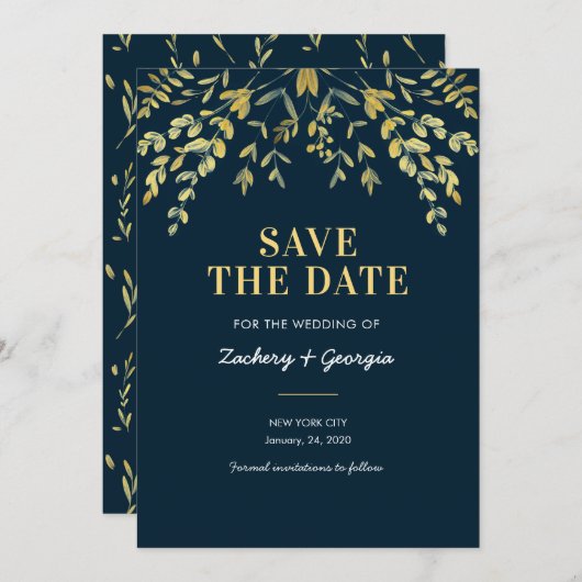 Falling Gold Blätter Save the Date Hochzeitskarten (Vorne/Hinten)