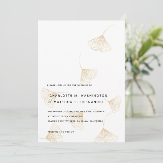 Falling Gold Ginkgo Blätter Hochzeit im Herbst Ein Einladung (Stehend Vorderseite)