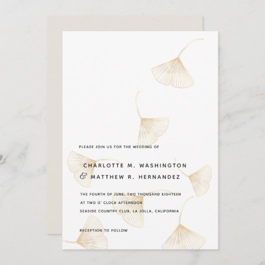 Falling Gold Ginkgo Blätter Hochzeit im Herbst Ein Einladung (Vorne/Hinten)
