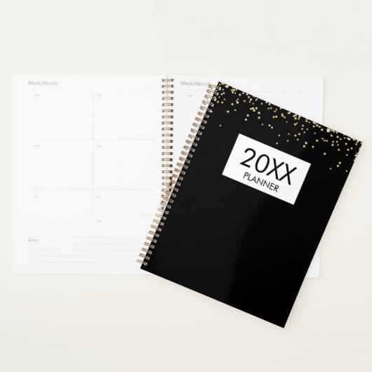 Falling Gold Glitter Personalized Black Yearly Planer (Anzeige)